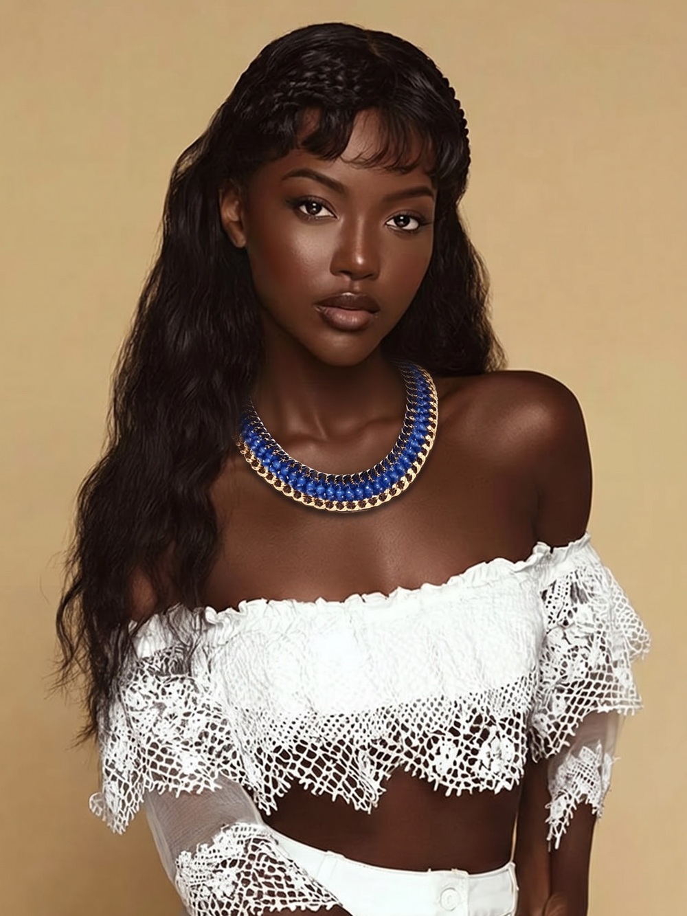 Chunky Chain Maille Statement Necklace Blue Black Gold Scale Mail Collar OS